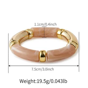 Detail showing dimensions and nude marble texture of the elastic beaded bracelet