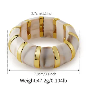 Detailed view of bohemian acrylic bracelet with marble texture and dimensions in inches