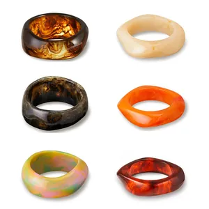 Bohemian Chunky Resin Bangle Bracelet For Women Irregular Acrylic Marble Swirl Design Vintage Geometric Jewelry Hand