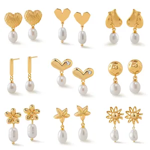 Vintage Künstliche Perlenohrringe Für Damen Vergoldete Kupfer Herz Blume Stern Künstliche Barockperle Elegante Schmuck Valentinstag Geschenk