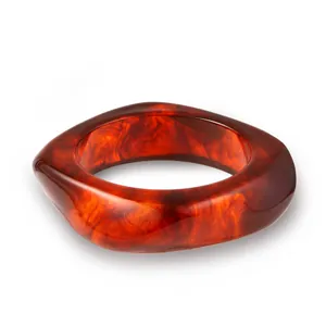 Bohemian acrylic bangle with tortoiseshell pattern in deep amber and brown tones