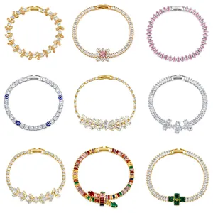 18K Gold Plated Zirconia Tennis Bracelet For Women Bohemian Luxury Crystal Evil Eye Snake Cross Geometric Link Bracelet