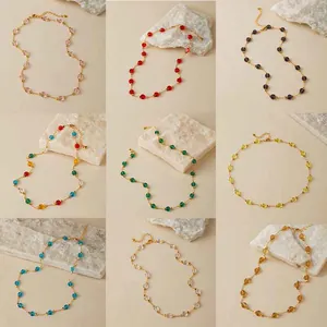 French vintage pearl and colorful crystal square pendant necklaces in nine vibrant colors