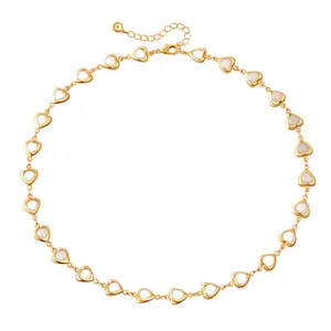 French vintage heart necklace in 18K gold plating with mother of pearl inlays