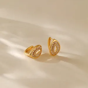 Elegant 18K gold plated irregular oval huggie earrings with shimmering zircon stones