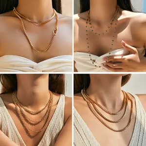 Fashion Layered Copper Necklace For Women Gold Plated Metal Texture Minimalist Geometric Double Triple Layer Clavicle Chain Jewelry Gift