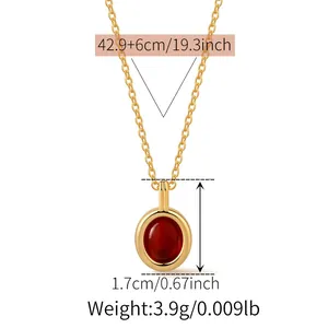 Detailed necklace specs showing 42.9+6cm chain length and 1.7cm tiger eye stone pendant