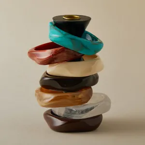 Irregular wide acrylic resin bangles with marble texture in colorful bohemian style