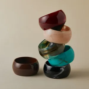 Bohemian chunky acrylic bangles with marble texture in multiple vibrant colors