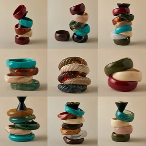 Vintage Acrylic Resin Bangle Bracelet For Women Marble Texture Geometric Irregular Chunky Bangles Fashion Jewelry Accessory