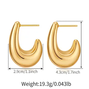 Size guide for gold 18K plated irregular C-shape hoop earrings with precise dimensions