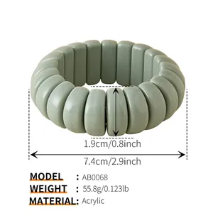 Detailed size specifications for a green acrylic chunky stretch bracelet for women