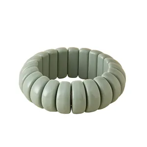 Fashionable macaron grey-green wide chunky acrylic stretch bracelet for women