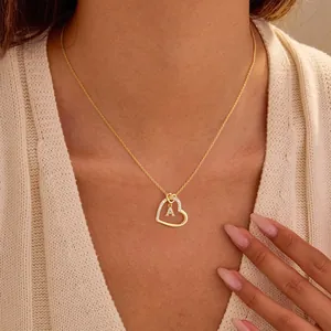 Women Gold Plated Copper Heart Necklace With Zirconia Initial Alphabet Letter Pendant Clavicle Chain Jewelry Gift For Her