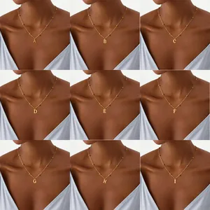 Minimalist Stainless Steel Gold Plated Initial Letter Pendant Necklace With Bead Satellite Chain For Women Jewelry Gift