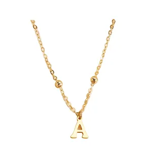 Minimalist gold 26-letter A pendant necklace with round beads on O-chain for women