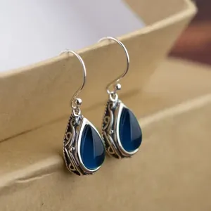 Orecchini Gancio Goccia Acqua Rame Retro Filigrana Cavo Vintage Stile Etnico Pietra Preziosa Sintetica Gioielli Per Donne