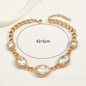 Luxurious gold chain necklace with five oval crystals and adjustable 42+5cm lobster clasp