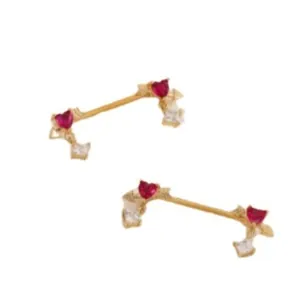 Baroque style gold heart nipple rings with red cubic zirconia and white crystals