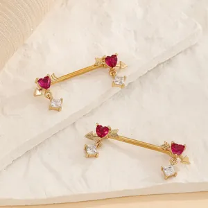 Baroque Heart Cupid Arrow Nipple Rings For Women Gold Plated Copper Red Zirconia Body Piercing Jewelry Valentine's Day Gift