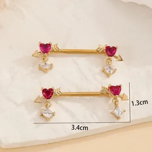 Niche heart design nipple rings with red zircon and baroque gold finish piercings