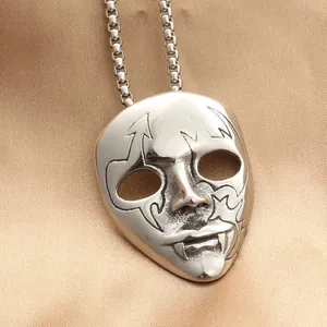 Punk vampire mask pendant necklace in polished stainless steel for men's gothic style
