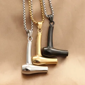 Punk Retro Edelstahl Haartrockner Anhänger Halskette Für Herren Damen Poliert Personalisierte Friseur Geschenk Schmuck