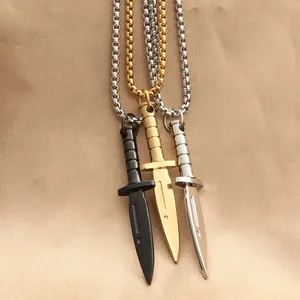 Collar Con Colgante De Daga De Acero Inoxidable Punk Para Hombre Joyería De Cadena De Caja Con Dije De Espada Gótica Vintage Oro Plata Negro