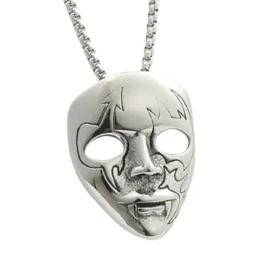 Gothic vampire mask pendant in polished stainless steel with classic square link chain