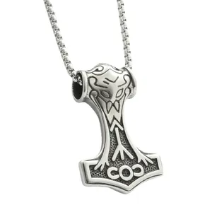 Nordischer Thorshammer Mjölnir Anhänger aus Vintage-Edelstahl mit gravierten Details