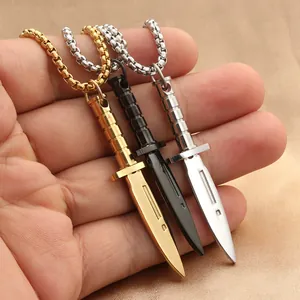 Collares con colgante de daga punk de acero inoxidable en acabados dorado, plata y negro