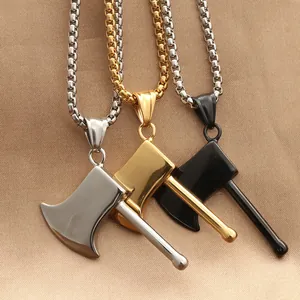 Collier Pendentif Hache en Acier Inoxydable Punk pour Hommes Style Rétro en Acier Titane Chaîne Maille Miroir Bijou Cadeau