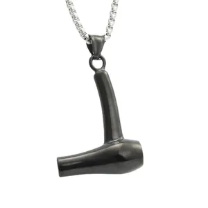 Punk Haartrockner Anhänger in Gunmetal mit Edelstahl Kette für Herren Halskette