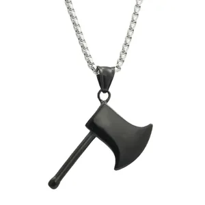Pendentif hache noir style punk en acier inoxydable durable pour mode masculine