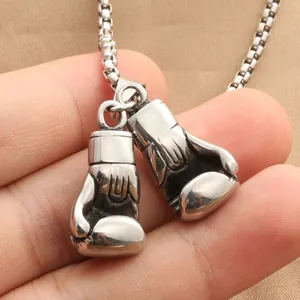 Punk style stainless steel boxing glove pendant with durable square box chain necklace