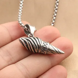 Punk vintage stainless steel ice cream cone pendant with retro spiral pattern and box chain
