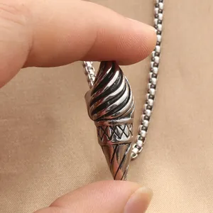 Punk vintage ice cream cone pendant in retro silver stainless steel with box chain