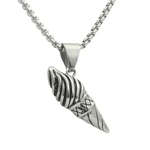 Retro stainless steel conch shell pendant necklace with vintage oxidized finish and box chain