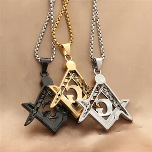 Punk Freimaurer Anhänger Halsketten-Set in Schwarz, Gold und Silber aus Edelstahl