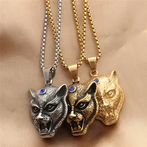 Collana Con Pendente Testa Di Tigre In Acciaio Inossidabile Vintage Punk Da Uomo Con Incastonatura In Zirconia Blu Oro Argento Gioielli Animali
