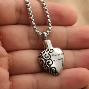 Titanium steel heart perfume bottle pendant with Always in my heart engraving
