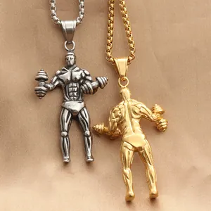 Macro di ciondoli da bodybuilder in argento e oro con texture muscolare dettagliata