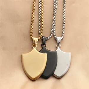 Titanium Steel Shield Pendant Necklace Vintage Punk Brushed Matte Stainless Steel Jewelry For Men Women Gift