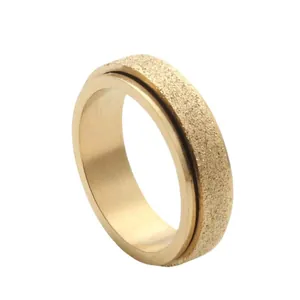 Vintage Stainless Steel Spinner Ring For Men Women Frosted Sandblasted Rotatable Anxiety Relief Band Ring Minimalist Punk Jewelry