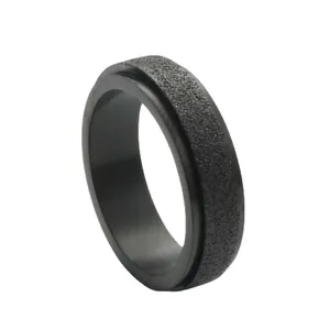 Men's vintage black matte titanium steel ring with polished inner surface