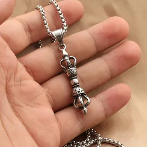 Retro stainless steel vajra pendant necklace with box chain for men in punk style