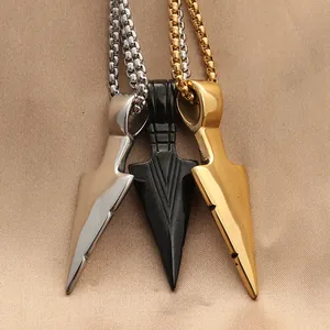 Vintage Stainless Steel Arrowhead Pendant Necklace For Men Punk Spearhead Box Chain Necklace Gold Silver Black Gothic Jewelry Gift