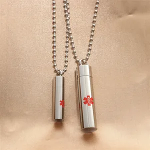 Edelstahl Medizinischer Alarm Star of Life Zylinder Anhänger Halskette Urne Pillendose Andenken Für Herren Damen Schmuck