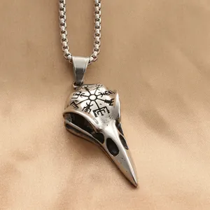 Vintage Titanium Steel Viking Bird Skull Pendant Necklace For Men Gothic Punk Crow Raven Skull Jewelry With Box Chain