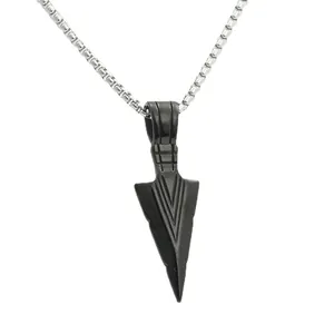 Punk style black spearhead pendant necklace with silver box chain for men